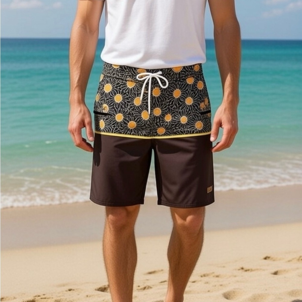 Black Seas Men’s Blackwall Sunflower Board Shorts Size 36”